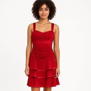 Vintage Y2K Taboo Womens Mini Cocktail Dress Large Red Tiered Ruffle‎ Sleeveless